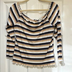 Charlotte Russe Multicolor Striped Long Sleeve Off The Shoulder Top